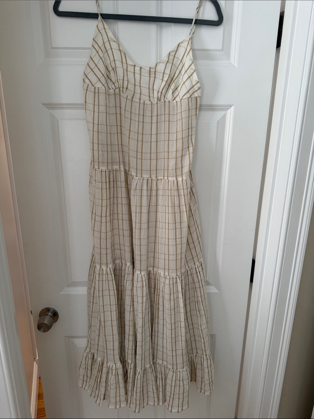 Free People Marigold Maxi Dress, Sz M, NWOT, Cream/Brown plaid - Picture 7 of 9